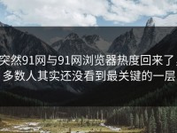突然91网与91网浏览器热度回来了，多数人其实还没看到最关键的一层
