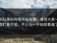 新91黑料昨晚开始发酵，难怪大家一直盯着不放，不少人一开始就看偏了
