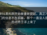 新91黑料刚开始被重新提起，真正冷门的信息不在前面，那个一直没人提的点终于浮上来了