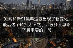 91网和新91黑料这波出现了新变化，最后这个转折太突然了，很多人忽略了最重要的一段