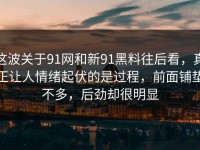 这波关于91网和新91黑料往后看，真正让人情绪起伏的是过程，前面铺垫不多，后劲却很明显