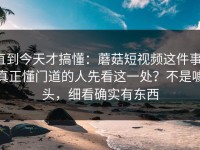 直到今天才搞懂：蘑菇短视频这件事，真正懂门道的人先看这一处？不是噱头，细看确实有东西