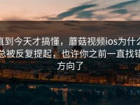 直到今天才搞懂，蘑菇视频ios为什么总被反复提起，也许你之前一直找错方向了