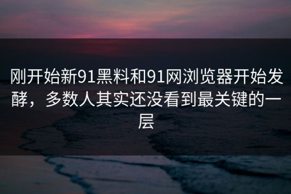 刚开始新91黑料和91网浏览器开始发酵，多数人其实还没看到最关键的一层