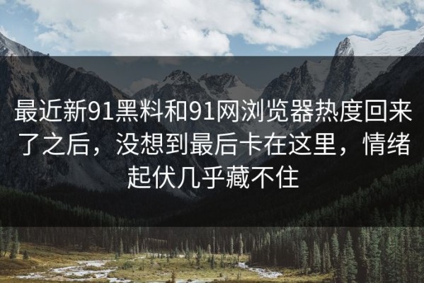 最近新91黑料和91网浏览器热度回来了之后，没想到最后卡在这里，情绪起伏几乎藏不住