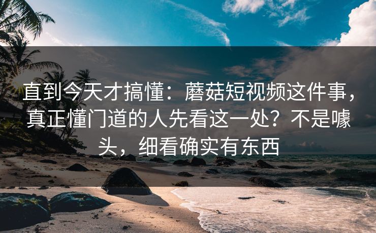 直到今天才搞懂：蘑菇短视频这件事，真正懂门道的人先看这一处？不是噱头，细看确实有东西