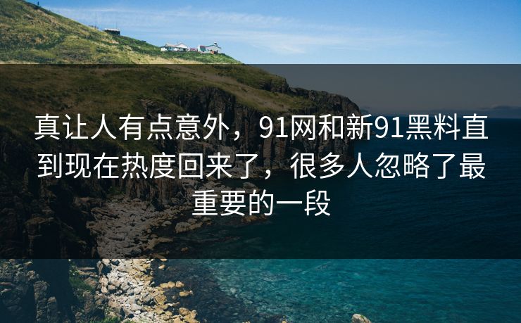 真让人有点意外，91网和新91黑料直到现在热度回来了，很多人忽略了最重要的一段