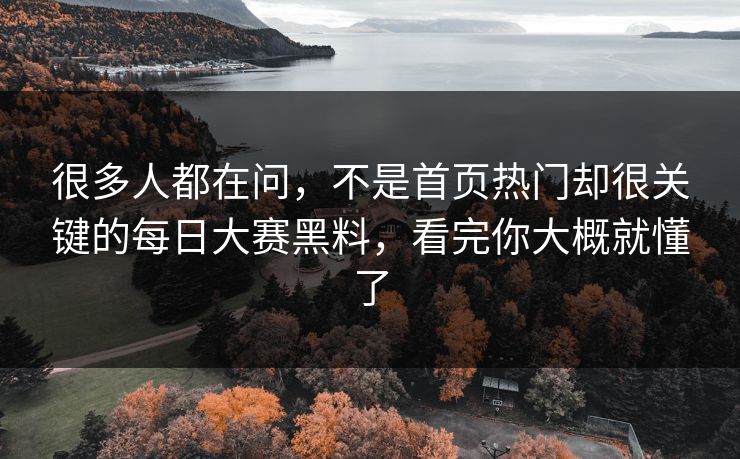 很多人都在问，不是首页热门却很关键的每日大赛黑料，看完你大概就懂了